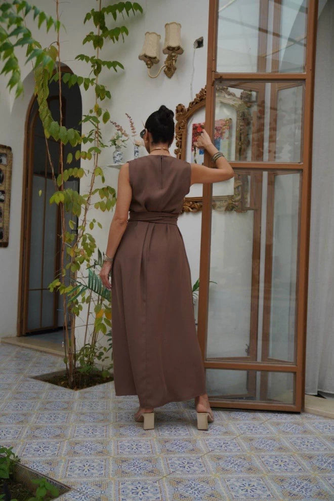 فستان كريب بني IB1034 (SL) 