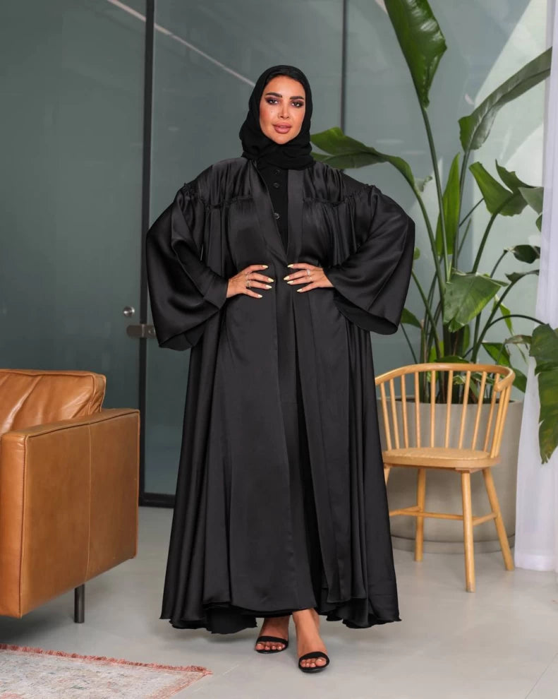 Black Silk Crepe Abaya C:175 (Free size)