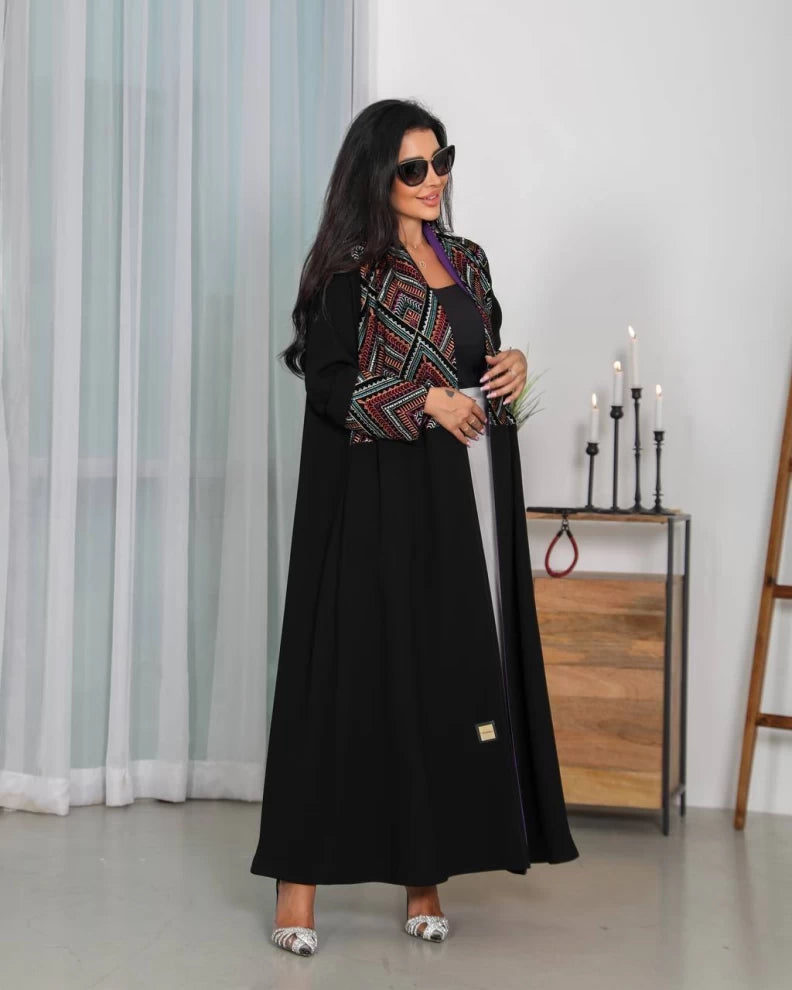 Crepe Abaya with embroidered velvet IB252