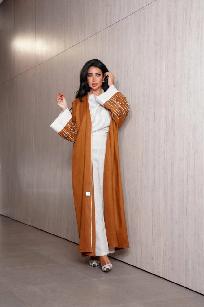 عبايه لينن جملي IB132 Brown