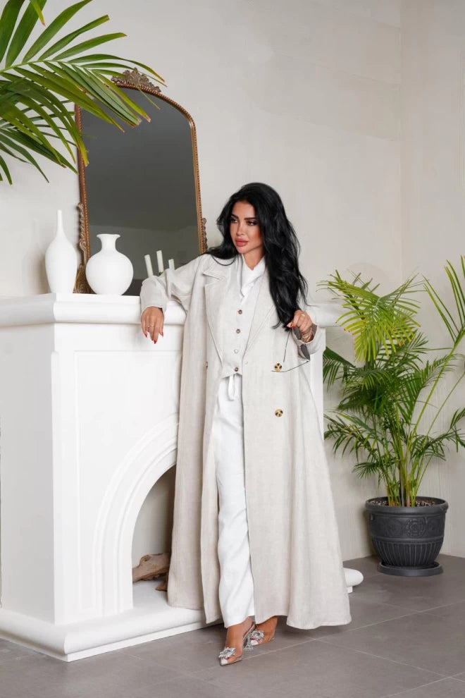 عباية بليزر من الكتان الطبيعي باللون الأبيض. IB135 أبيض 