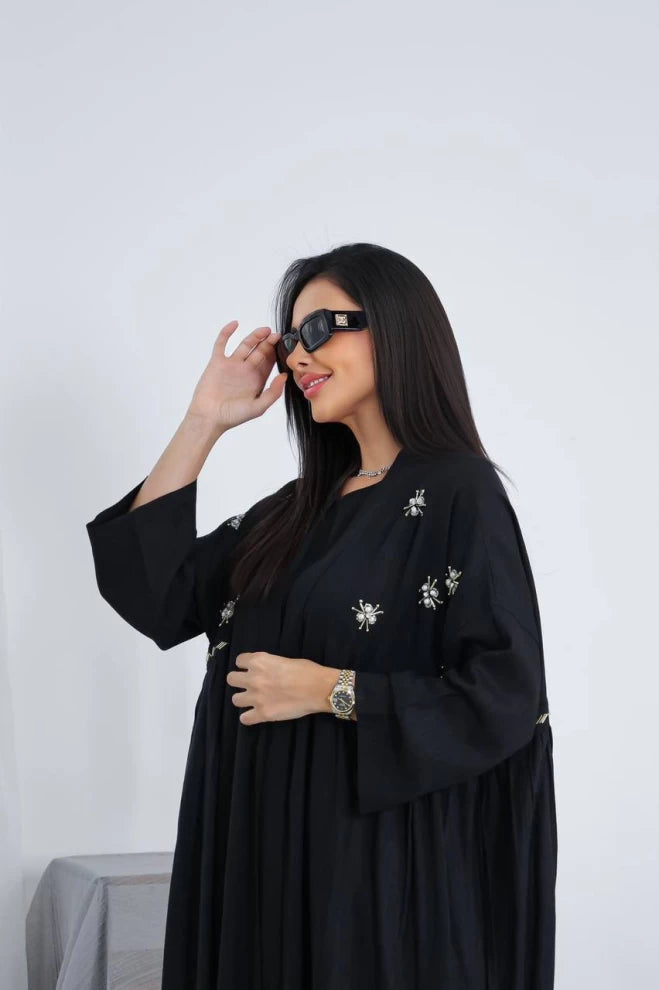 عباية كتان سوداء IB161 أسود (مقاس واحد) 