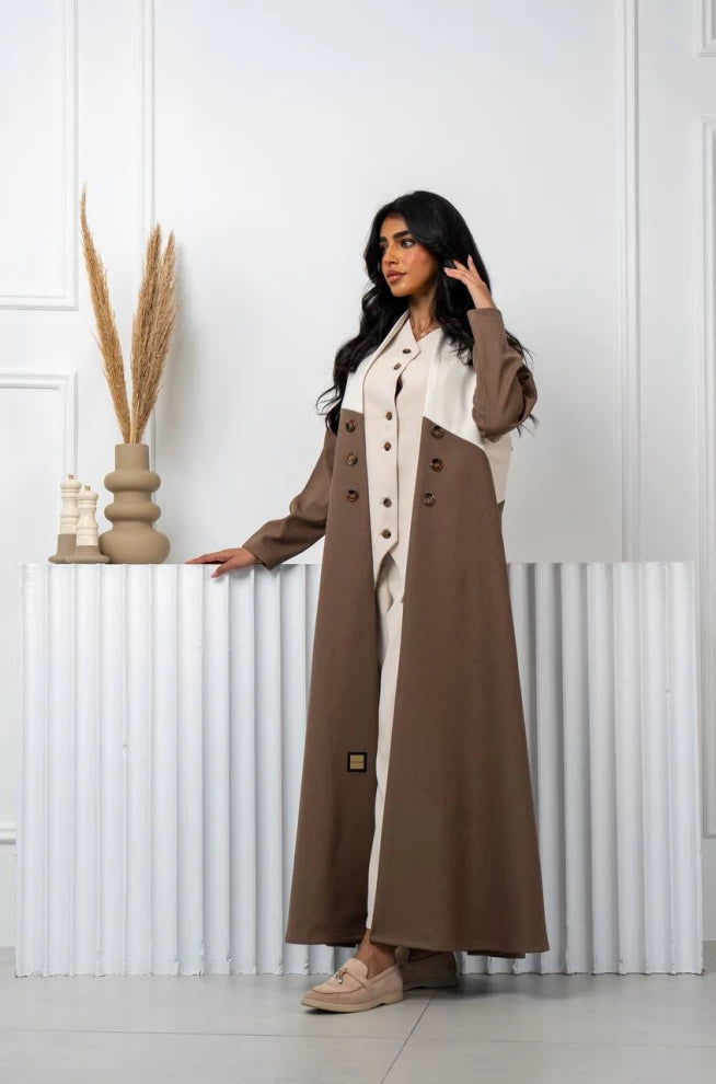 Abaya Blazer Brown With Beige IB235