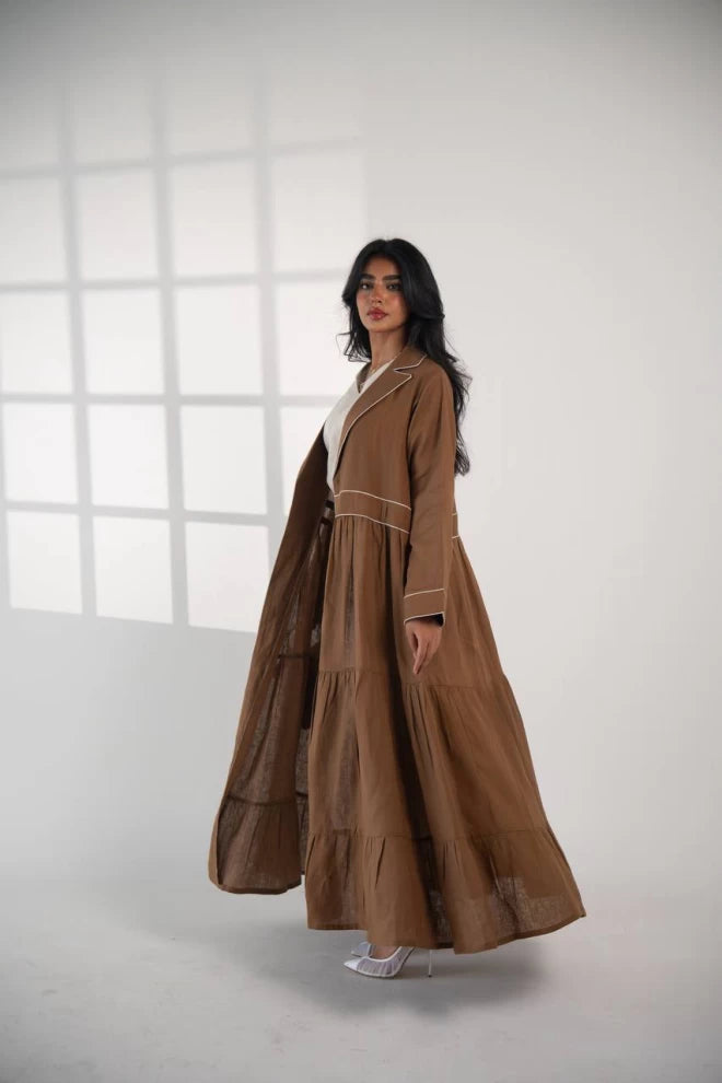 عباية بليزر من الكتان باللون البني C:IB333 