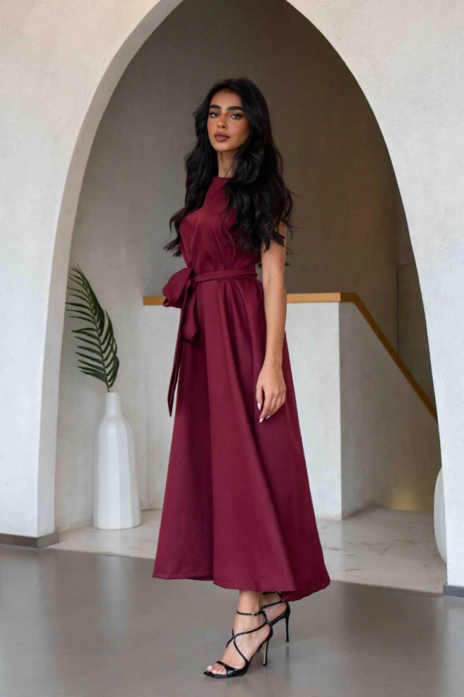 Burgundy Crepe Dress IB1066