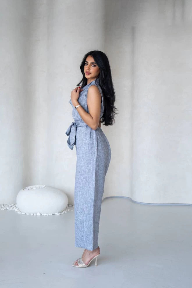 Light gray linen jumpsuit IB1069