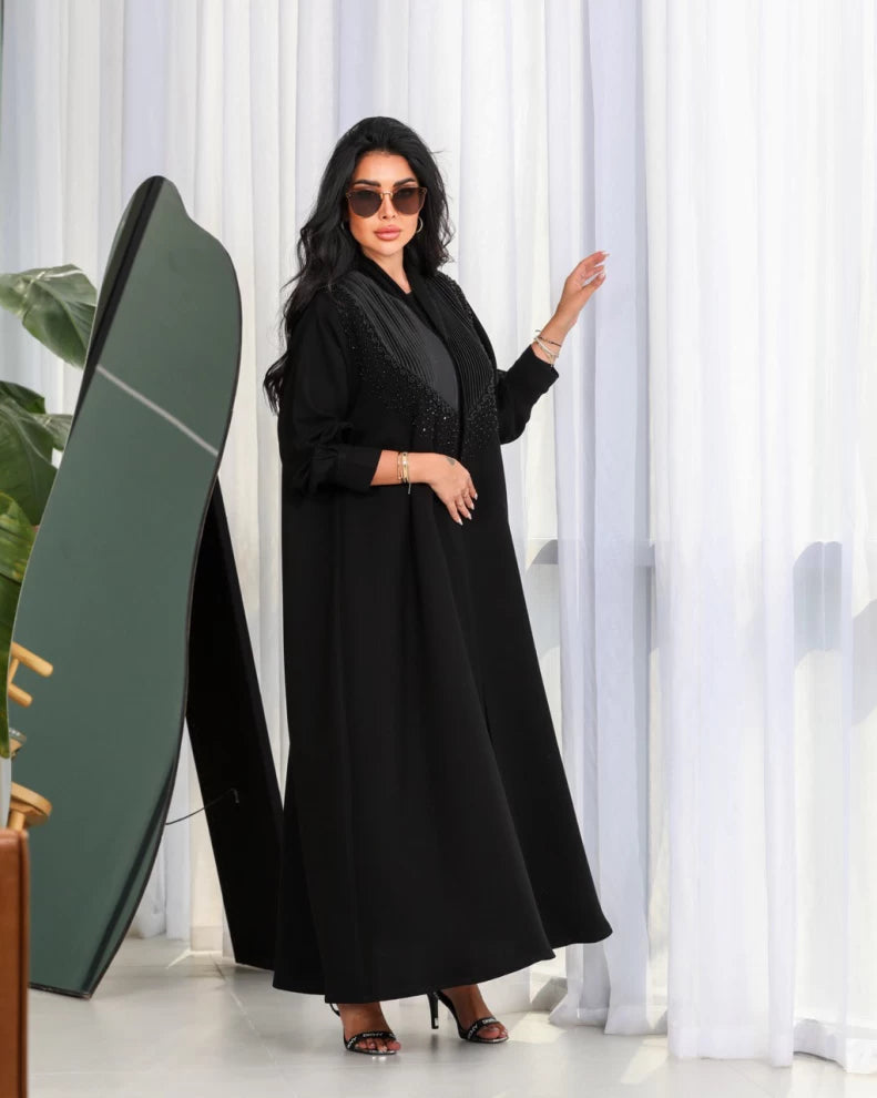 عبايه كريب اسود بشك يدوي IB127 Black
