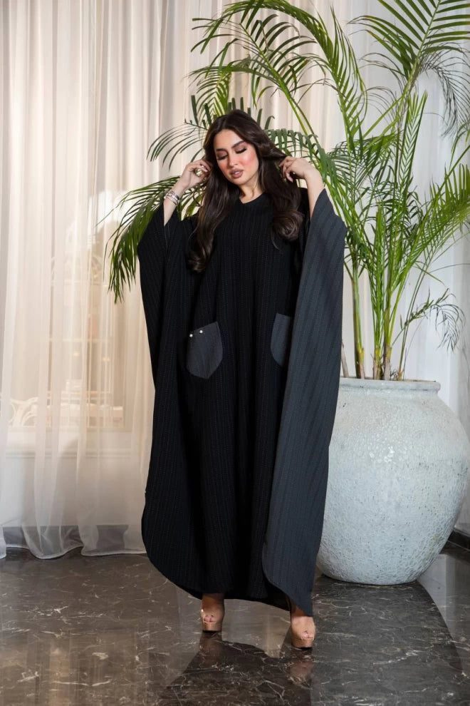 Crepe Abaya in two colors black and gray IB201 (Free size)