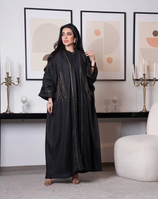 عبايه لينن اسود مع شك IB153 Black