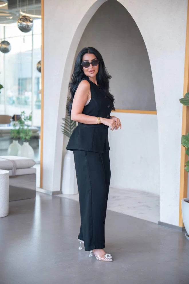 سترة كريب سوداء مع بنطلون، C:IB1090 أسود 