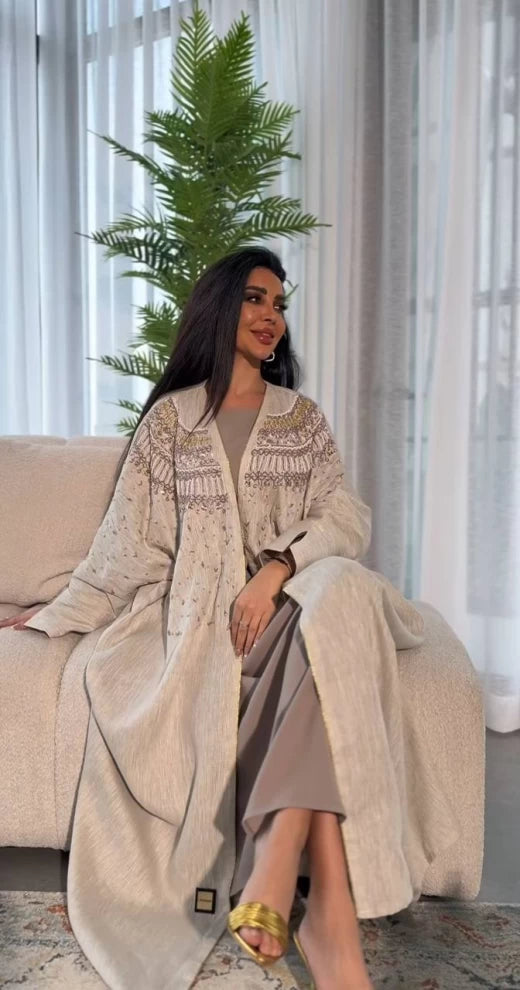 عباية كتان بيج IB142 بيج (مقاس واحد) 