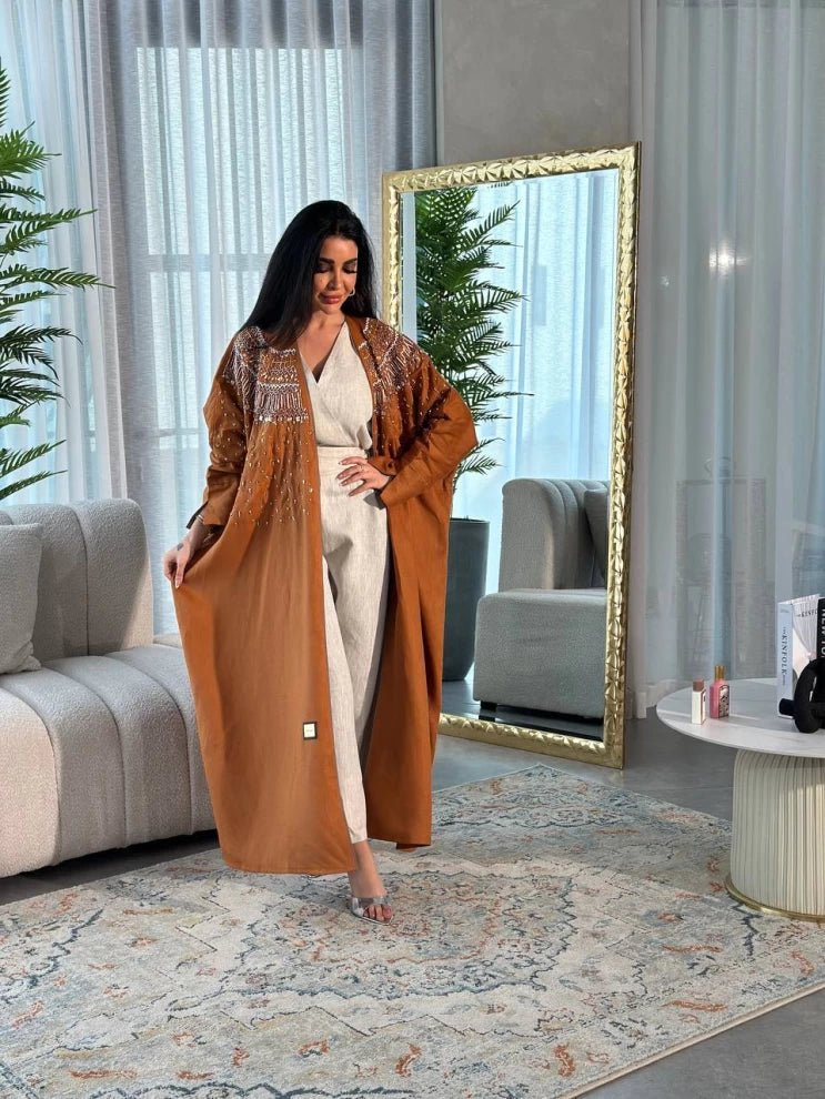 عبايه لينن جملي IB142 Brown