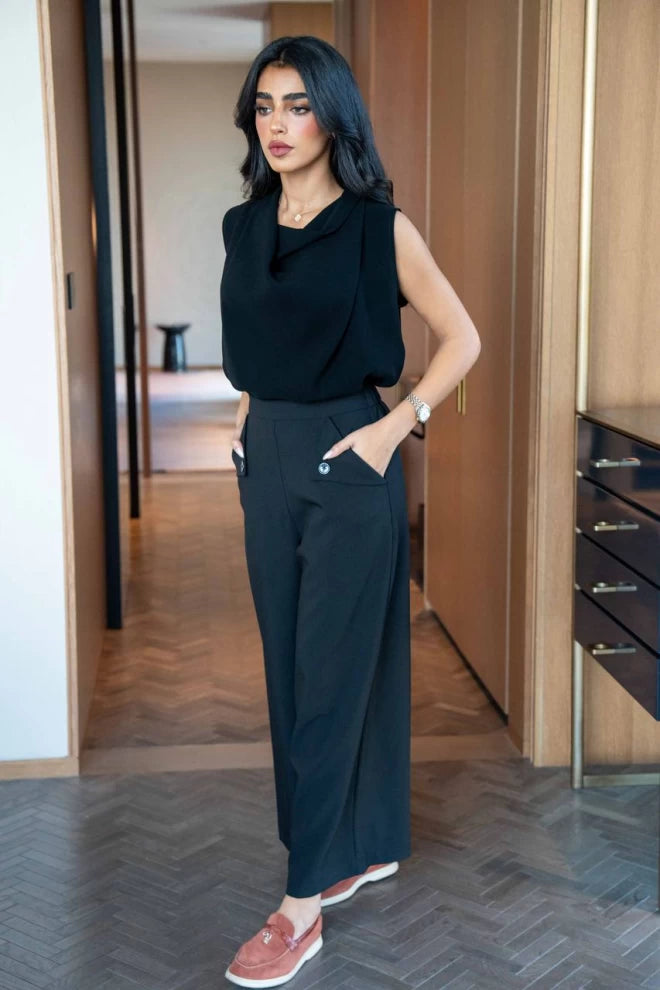 Black Trousers & Blouse Set IB1050 Black