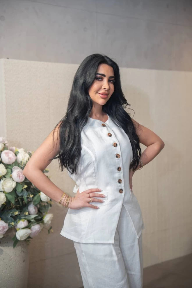 طقم سترة وبنطلون من الكتان الأبيض C:IB1089 