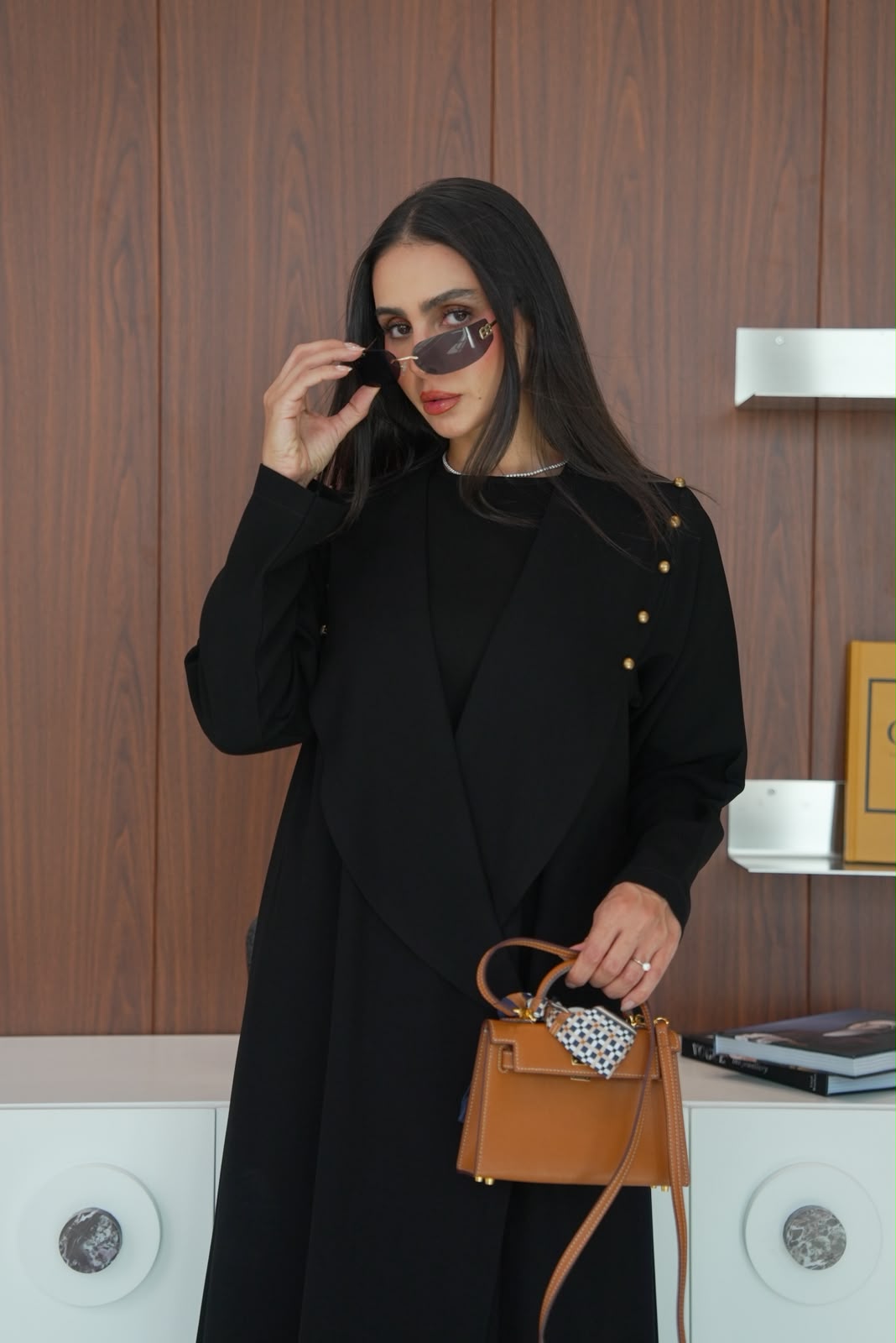 Black crepe blazer abaya. C:429