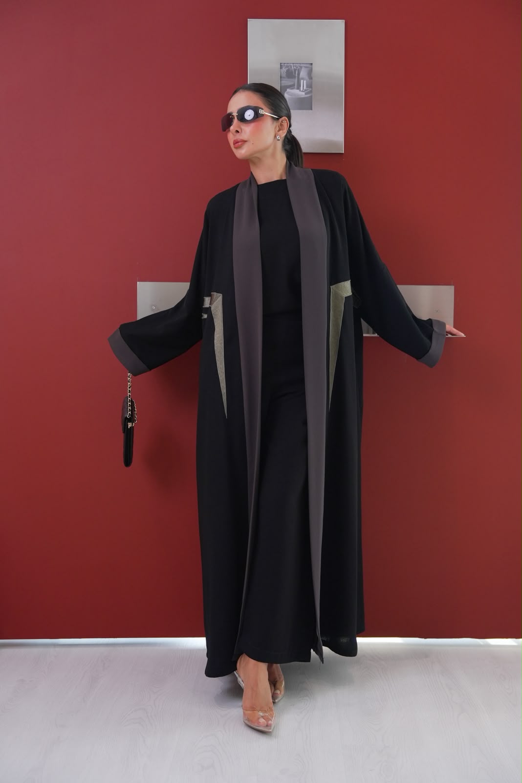 Black crepe abaya, free size.C:432