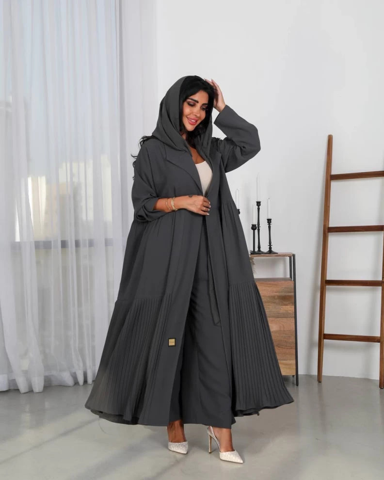 عبايه كريب كسرات بلون الرمادي IB148 Gray