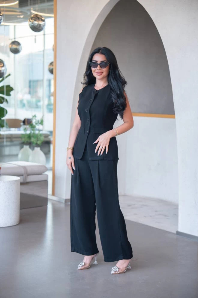 سترة كريب سوداء مع بنطلون، C:IB1090 أسود 