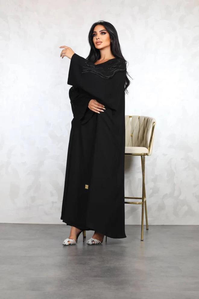 عباية كريب سوداء مقاس حر IB178 أسود (مقاس حر) 