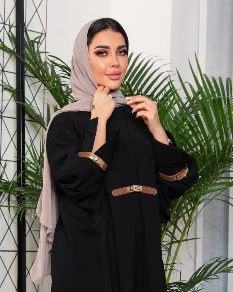 عباية كريب سوداء IB162 أسود (مقاس واحد) 