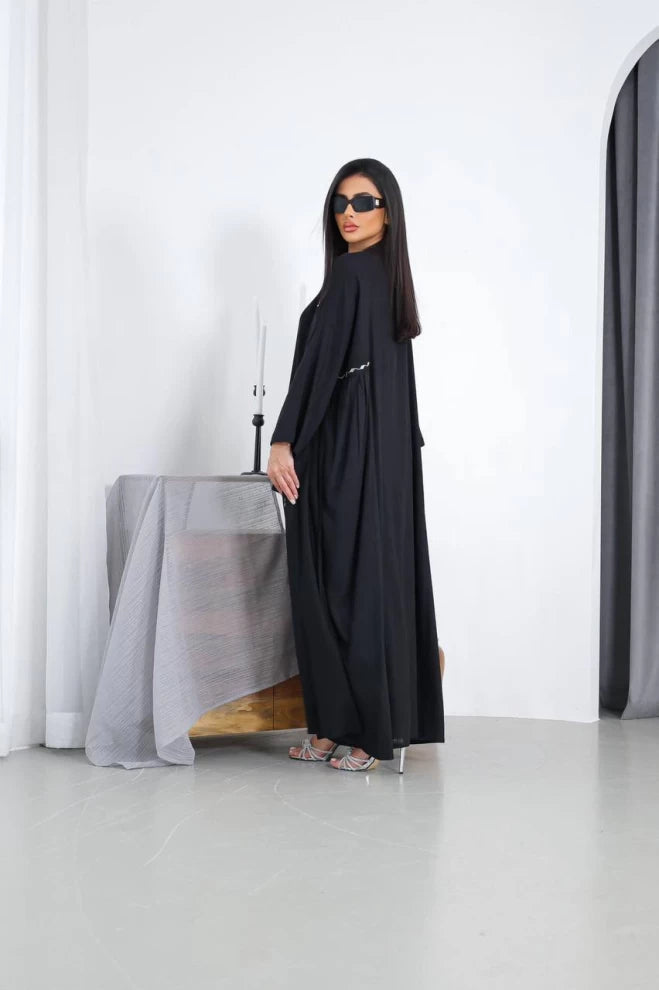 عباية كتان سوداء IB161 أسود (مقاس واحد) 