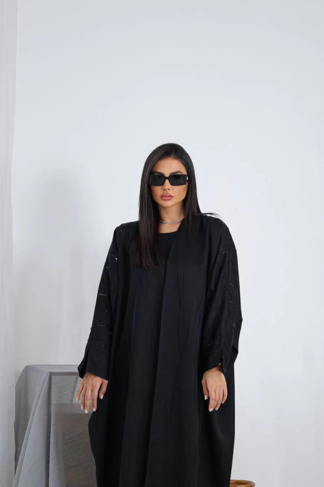 Silk Crepe Abaya with Hand Doubt IB160 Black (Free size)