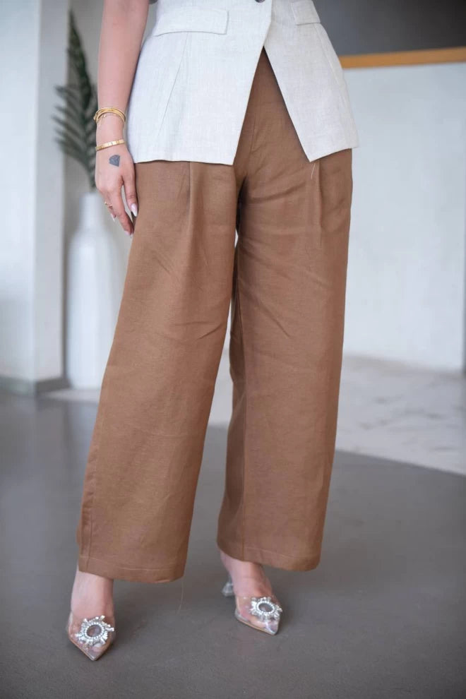 سترة بيج مع بنطلون كتان بني C:IB1089 بيج 