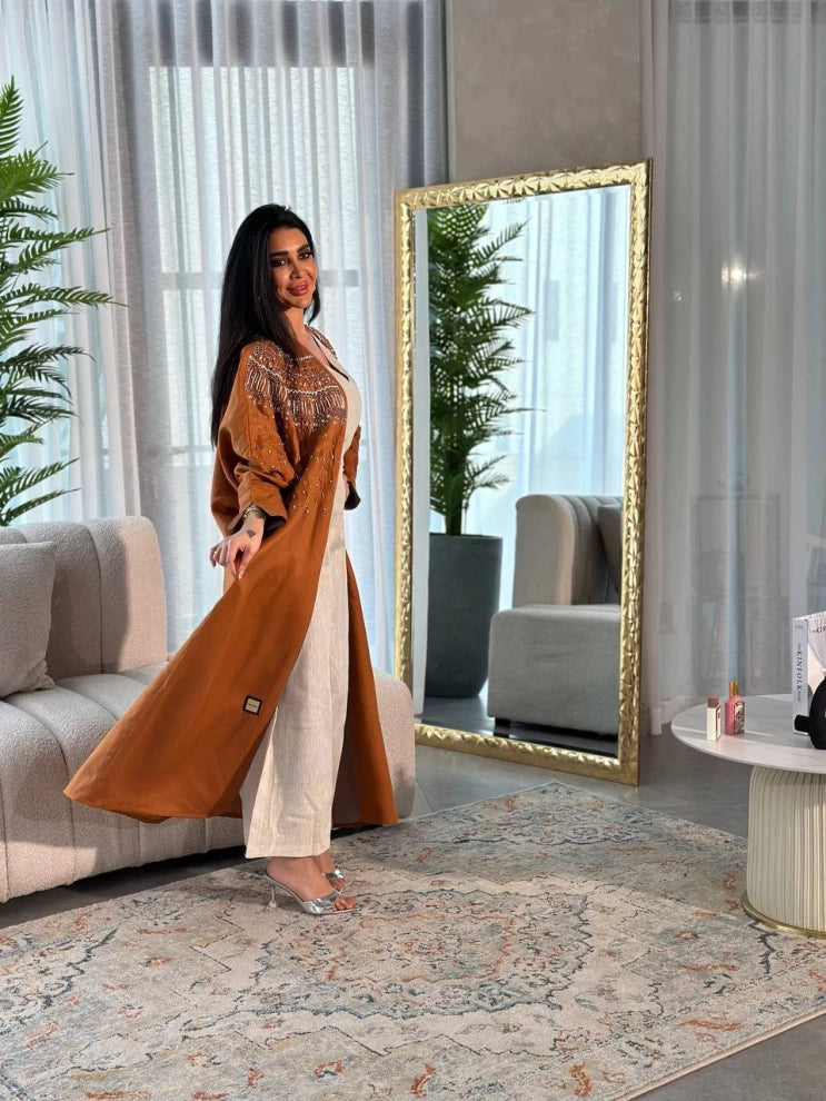 عبايه لينن جملي IB142 Brown