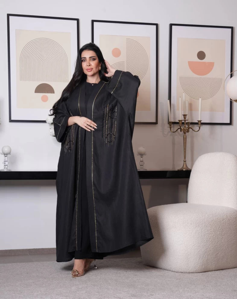 عباية كتان سوداء IB153 أسود (مقاس واحد) 