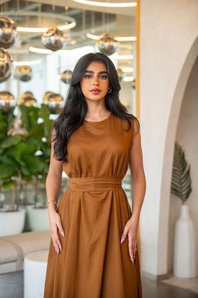 فستان من الكتان بلون الجمل C:1071 بني 