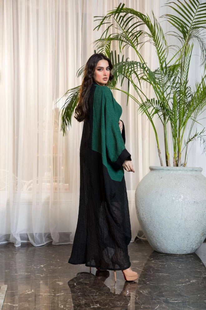Linen Abaya in two colors black and green IB202 (Free size)