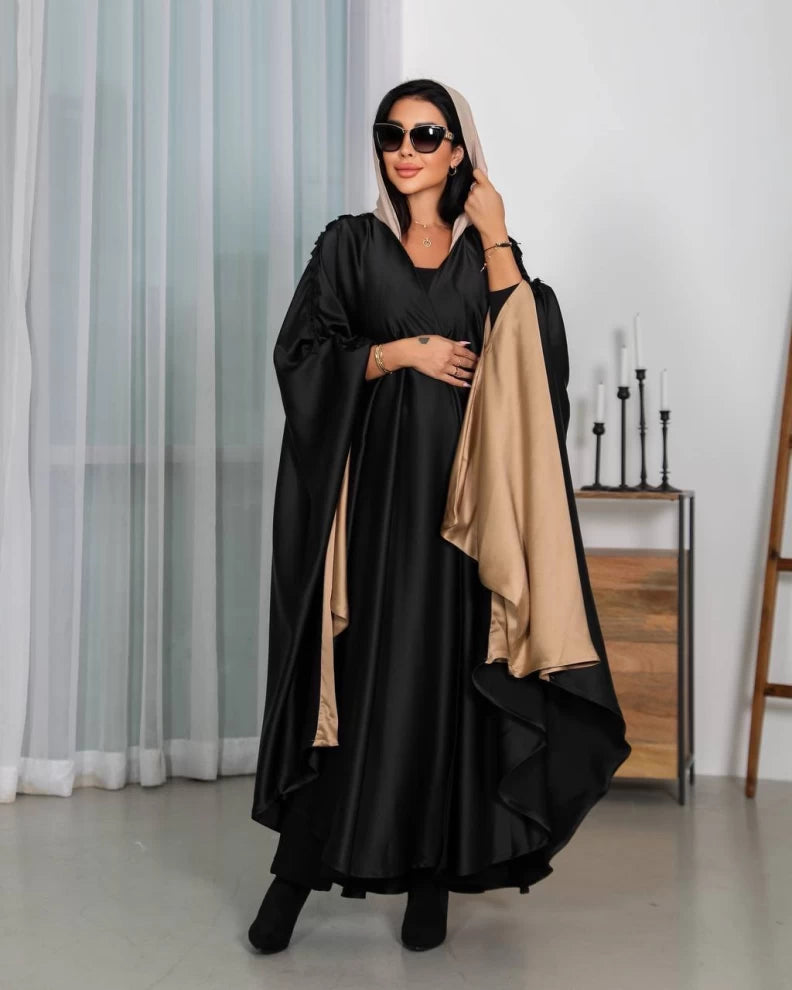 Black Silk Crepe Abaya IB147 Black (Free size)