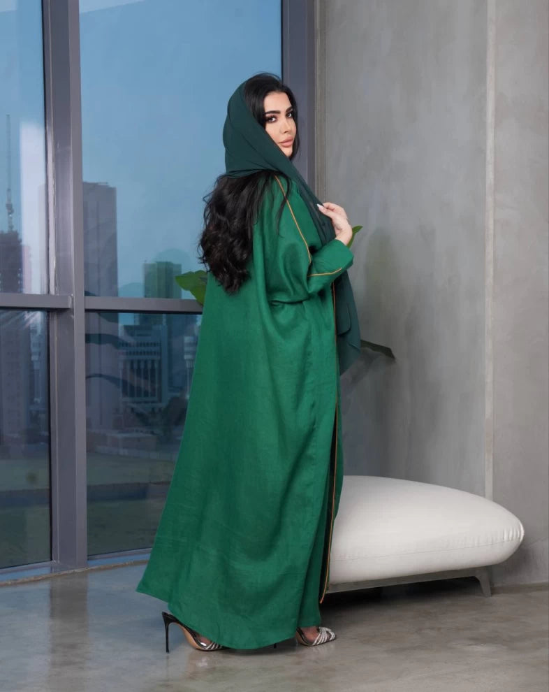 عبايه لينن اخضر مع شك IB151 Green