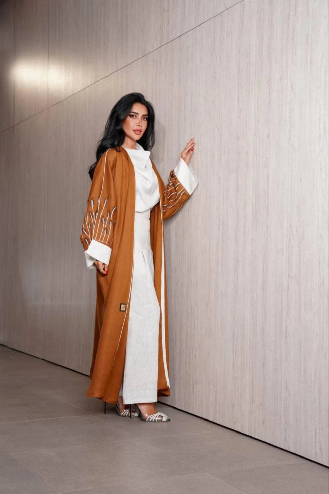 عبايه لينن جملي IB132 Brown