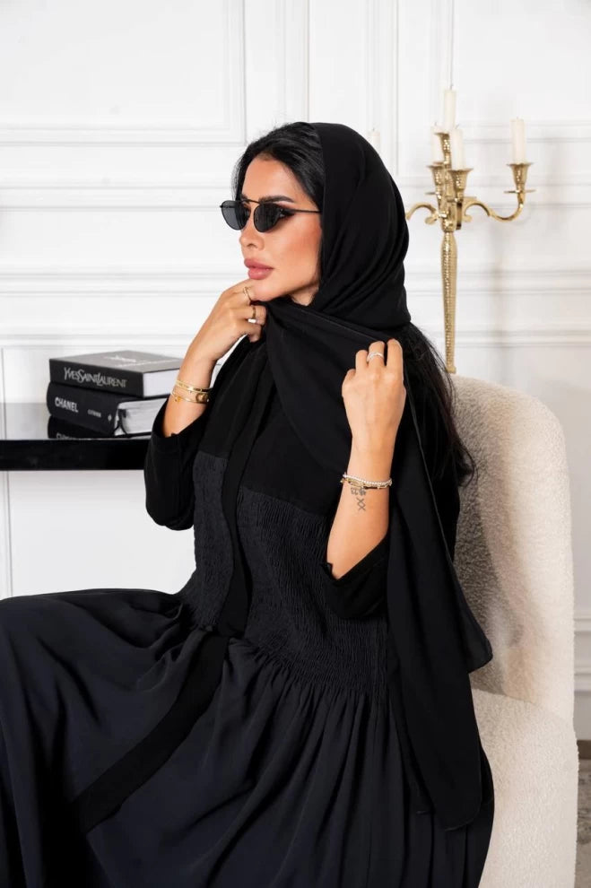 عباية كريب سوداء IB134 أسود