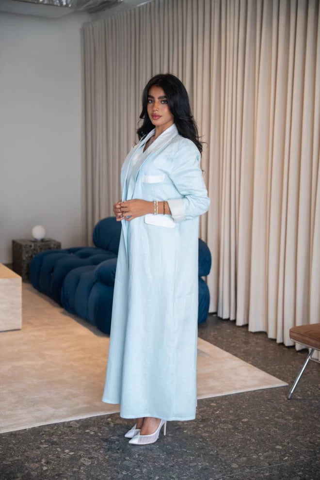 سترة زرقاء سماوية مصنوعة من الكتان الطبيعي C:IB330 