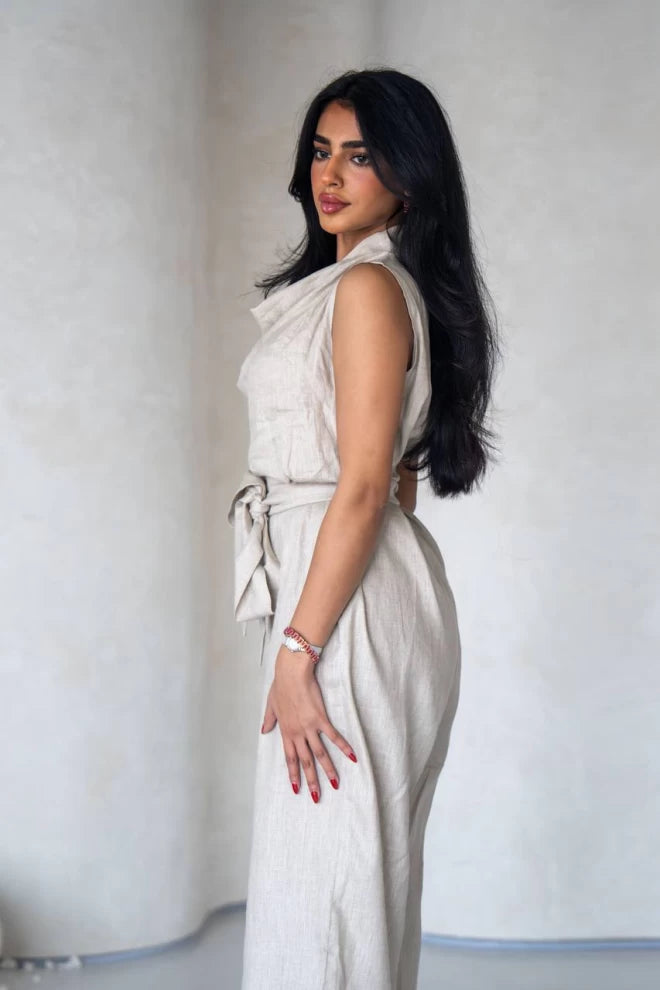 Linen jumpsuit in beige 1069 Light Beige