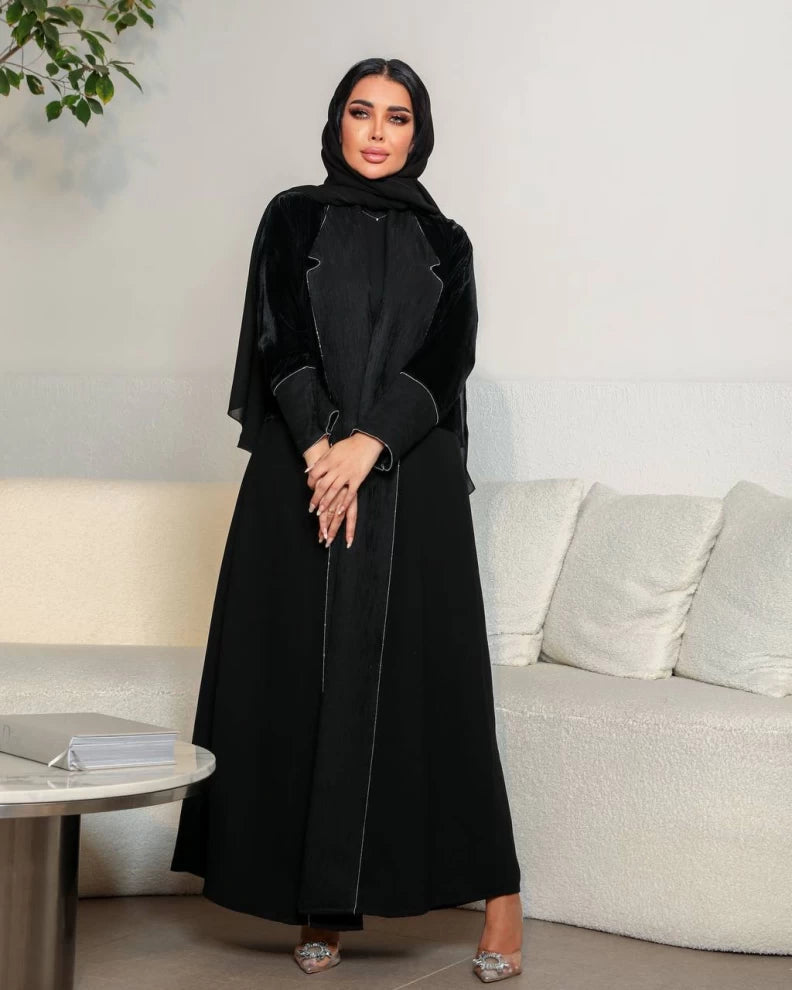 عباية كريب مخملية سوداء IB168 أسود 