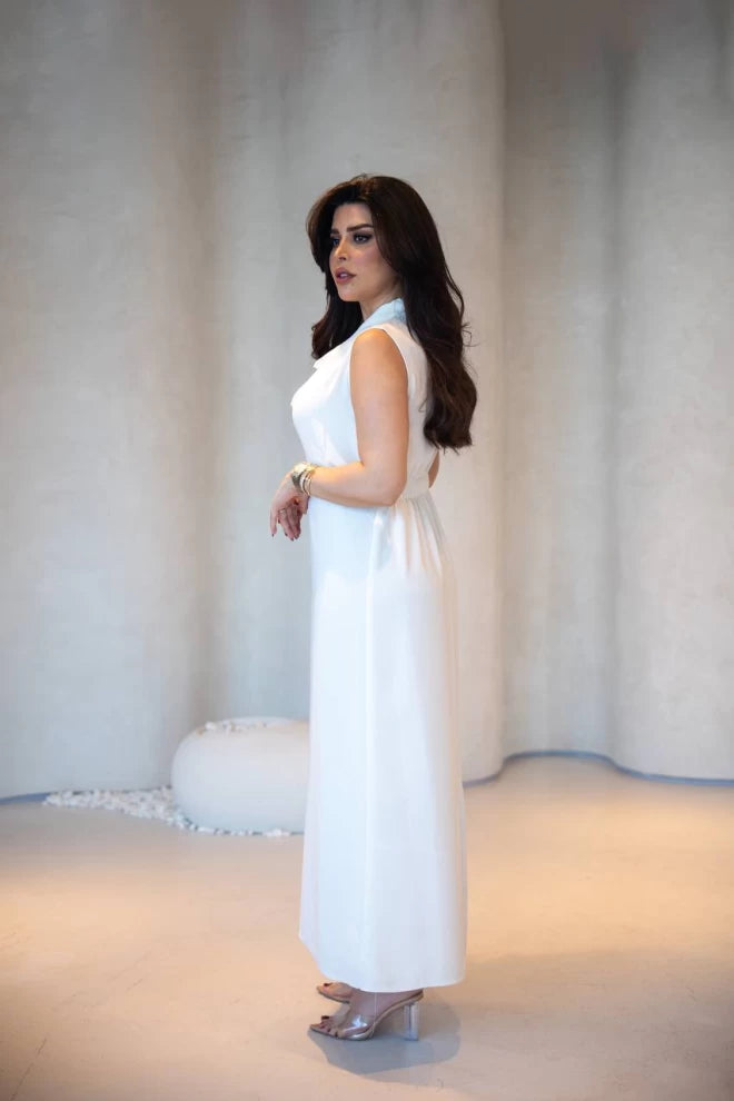 White Linen Dress C:IB1072