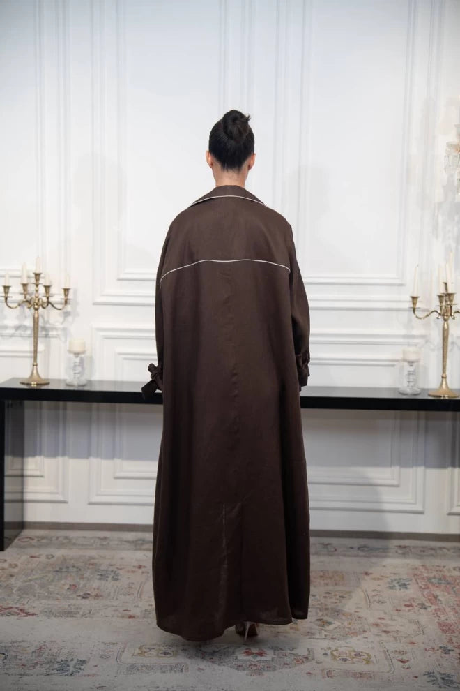 عباية بليزر من الكتان باللون البني C:IB327 بني (مقاس واحد) 