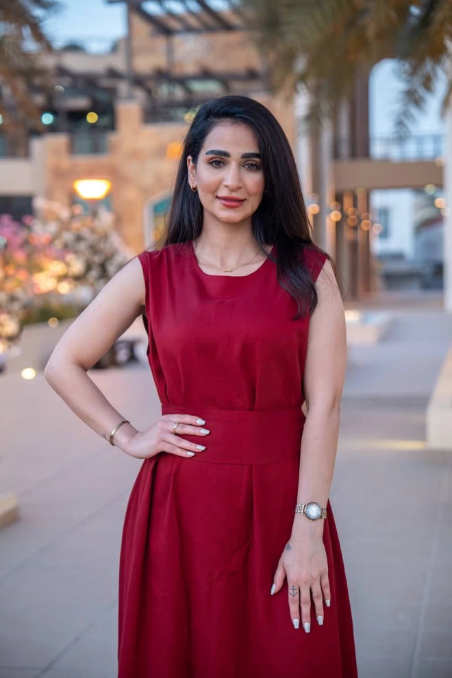 فستان من الكتان باللون العنابي C:IB1086 