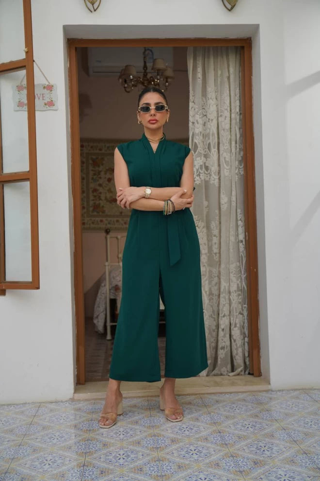 Green Crepe Raw Jumpsuit IB1005 (SL)