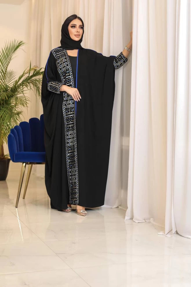 Crepe Abaya with velvet IB196 (Free size)