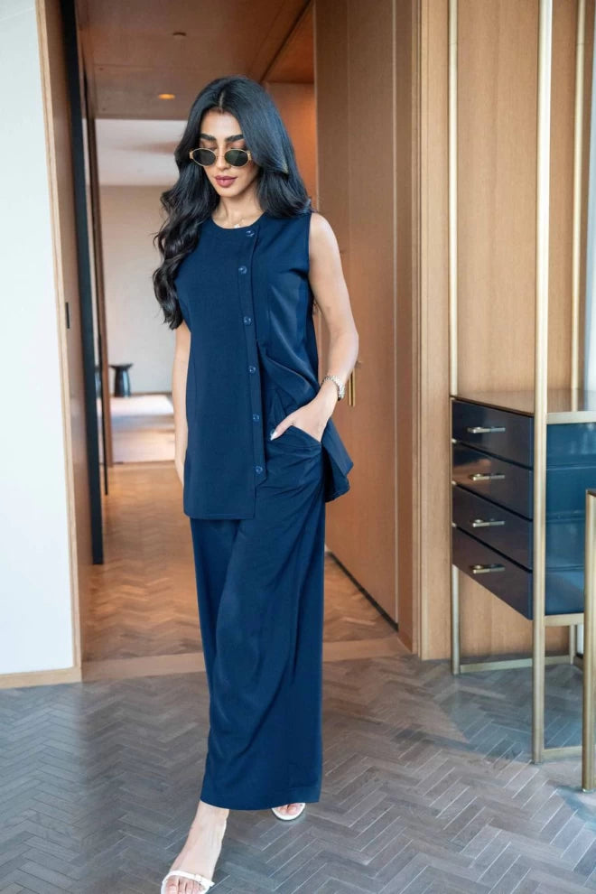 Navy blue trousers and vest set IB1049 Blue
