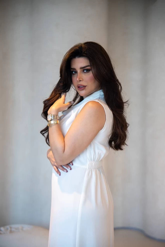 White Linen Dress C:IB1072