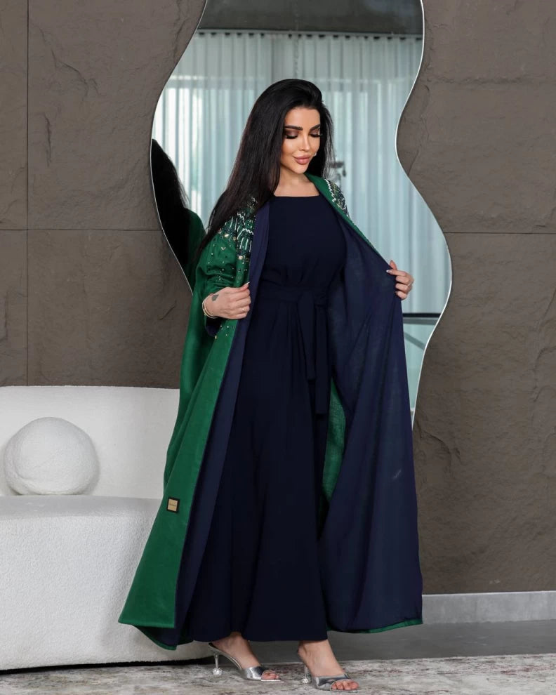عباية كتان خضراء IB142 (مقاس واحد) 