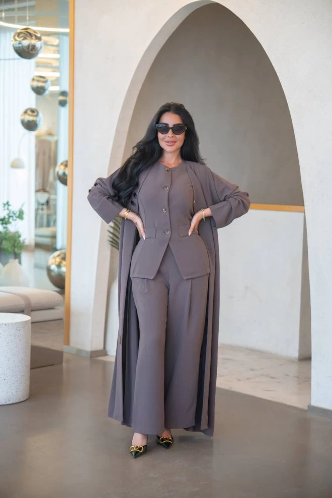 عباية كريب القهوة مع طيات C:IB324 قهوة 