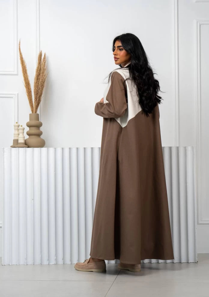 Abaya Blazer Brown With Beige IB235