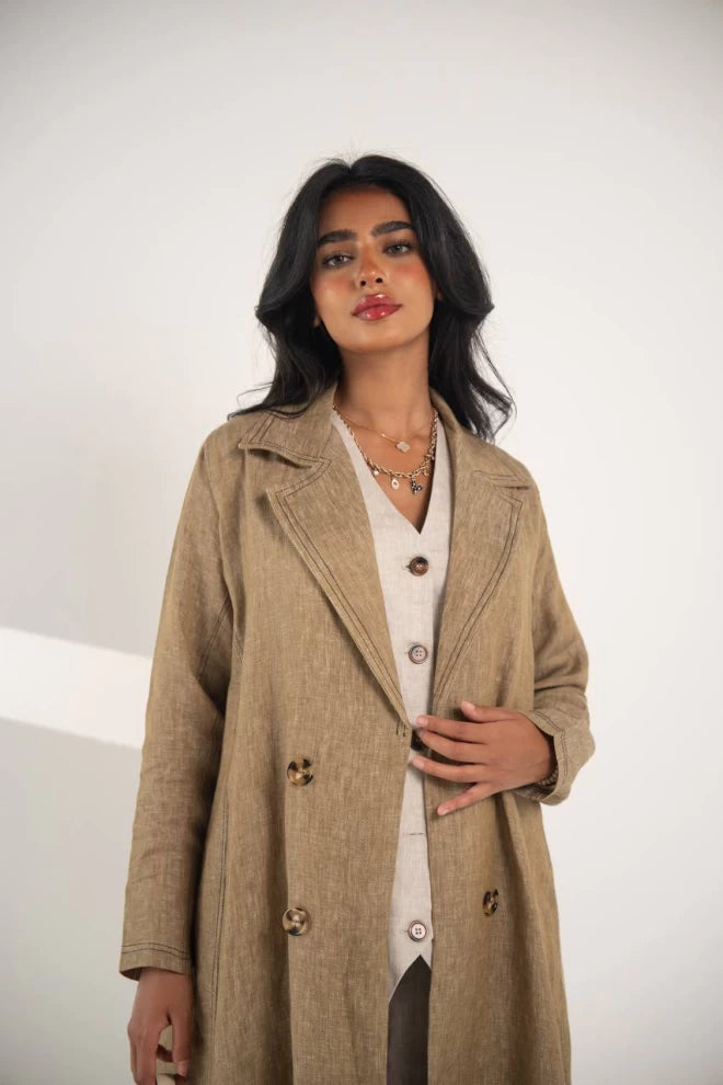 عباية بليزر من الكتان الطبيعي باللون البيج IB135 