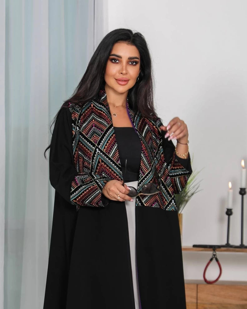 Crepe Abaya with embroidered velvet IB252